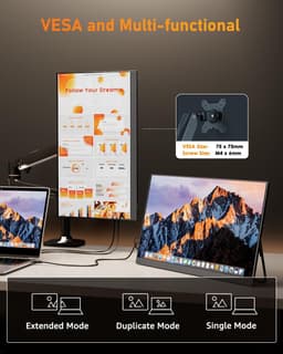 MELVRA Draagbare Monitor - 16 inch - Portable Monitor - 4K UHD - 3840x2400 - IPS Display - USB-C & Mini HDMI - Ingebouwde Luidsprekers - Inclusief Standaard - Laptop MacBook PC PS5 Xbox - Zwart — thumbnail 3
