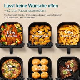 Airfryer met Venster - Friteuse zonder Olie - Gezond Koken - Grote Capaciteit 6.2L - 37x32x30 cm - Zwart — thumbnail 5