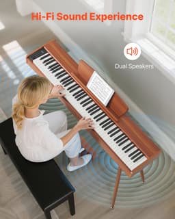 88-toetsen volledig gewogen digitale piano, elektrisch keyboard met muziekstandaard, drievoudig pedaal, voedingsadapter, 280 tonen, draadloze connectiviteit, ideaal voor beginners, houten afwerking — thumbnail 2