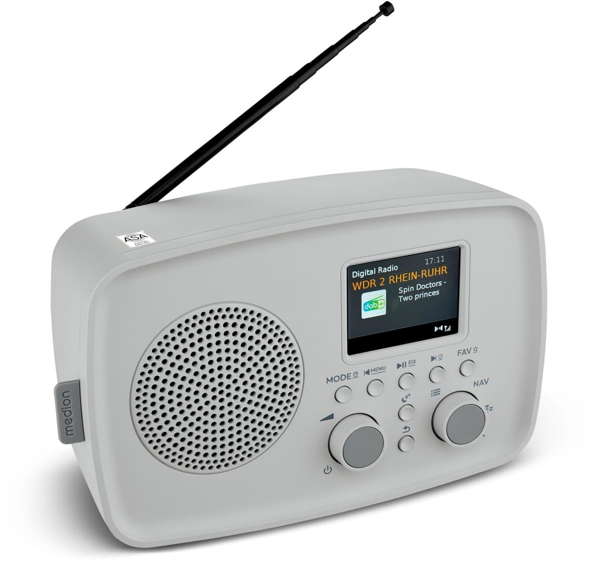 MEDION DAB+ radio met Bluetooth DRE-1 (DAB Plus, FM-radio, druppelbescherming, telescoopantenne, wekker, sluimerfunctie, instelbare display-dimmer, ASA-noodwaarschuwingssysteem), grijs — afbeelding 1