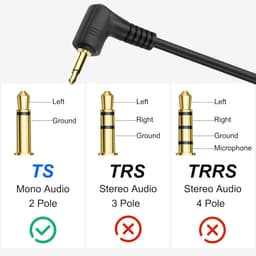 2.5mm TS Audio Verlengkabels (Recht & 90 Graden Hoek) - 1.8m - Geschikt voor Hoofdtelefoon, Camera en MP3 — thumbnail 4