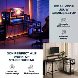 ADSafety L-Vormig Game Bureau - 107x80x76 cm - Game Bureau met LED verlichting - Zwart Carbon - Hoekbureau - Gaming Desk - Computertafel — thumbnail 4