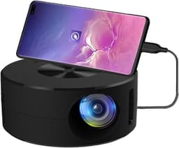 Mini Projector - Mini beamer - Draagbaar - Zakprojector - Draagbare Thuisbioscoop – Ondersteunt – Voor Kinderen & Smartphone – Rond – Zwart – 11x11x4.7cm — thumbnail 1