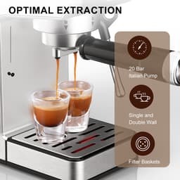 OLOEY Espressomachine van 20 bar-Compact ontwerp met stoomfunctie voor het opschuimen van melk-gemaakt van roestvrij staal-met een verwijderbaar waterreservoir van circa 1,18 liter-geschikt voor het maken van cappuccino's en lattes — thumbnail 2
