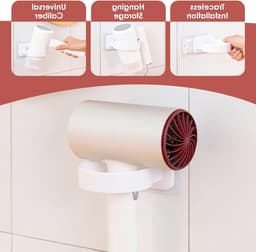 Houder voor haardroger zonder boren, wandmontage, milieuvriendelijk PVC, ruimtebesparend en eenvoudig te installeren, wit — thumbnail 2
