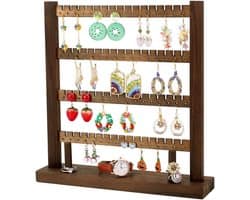 Houten Oorbellen Display Stand met 4 Lagen, Perfect voor Oorbellen, Kettingen en Sieradenverkoop, Geschikt voor 128 Oorbellen en Craft Shows