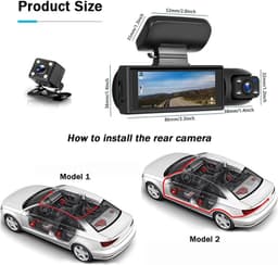 Dashcam Auto - Autocamera Rijcamera - Veiliger Rijden - Voor Achter en Interieur - Inclusief 64GB - Zwart — thumbnail 5
