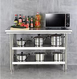 Werkbank RVS - Buitenkeuken Tafel - Voedselbereiding Buiten - Drielaags Opslagontwerp - 31x19x31 inch - Zilver — thumbnail 4