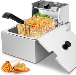 Elektrische Friteuse - Friteuse met mand - Thuis Frituren - Roestvrij staal - 63 liter inhoud - Zilverkleurig — thumbnail 1