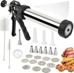 Koekjespers Set - Bakkerij Tool - Koekjes Bakken - Roestvrij Staal - 11 Spuitmonden - Zwart — thumbnail 1