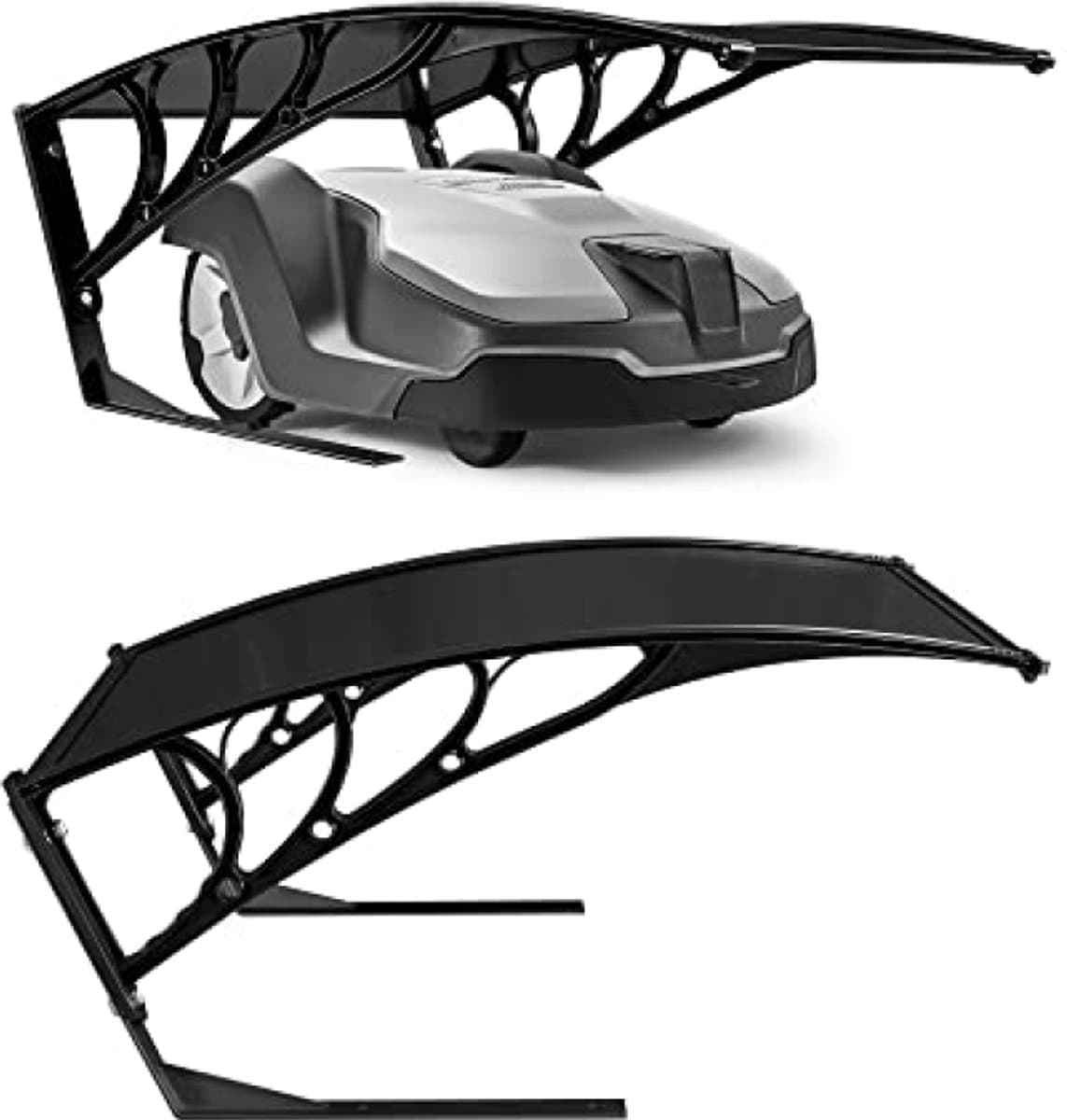 Robotmaaier Garage Carport 102 x 79 x 46 cm Weerbestendig UV-bescherming Metalen Voeten Grasmaaier Overkapping incl. Bevestigingsmateriaal Zwart — afbeelding 1