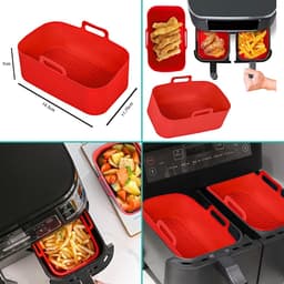 Airfryer Accessoires Set - Luchtfriteuse Manden - Sneller Koken - Roestvrij Staal & Siliconen - 8L Compatibel - Zilver — thumbnail 4