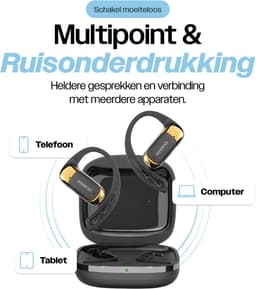 REBØNE® AERO Sport Oortjes - Oordopjes Draadloos - Bone Conduction Headphone - Open ear - Earbuds Wireless - Draadloze Koptelefoons - Bluetooth Koptelefoon - USB C - Waterdicht - Zwart / Goud — thumbnail 3