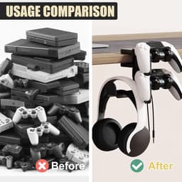 Headset en Controller Houder - Controller Houder met Grip Houder - Kabel Houder - 360 Graad Rotating Gaming Hoofdtelefoon Haak - Ruimte Besparend - Computer Tafel Hoofdtelefoon Houder Cabinets — thumbnail 5