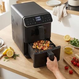Heteluchtfriteuse - Dubbele Lade - Snel Koken - Verticaal Ruimtebesparend - 9 Liter - Zwart — thumbnail 4
