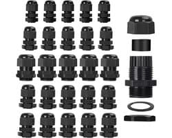 Set van 25 Waterdichte Kabeldoorvoeren IP68, Verstelbare Kabelconnectoren met Contramoer, Geschikt voor PG7 PG9 PG11 PG13.5 PG16, Duurzaam en Betrouwbaar