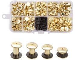 120 Stuks Messing Binding Screws in 4 Maten - Metaal Rivets voor Leerbewerking, Boekbinden en Creatieve Projecten