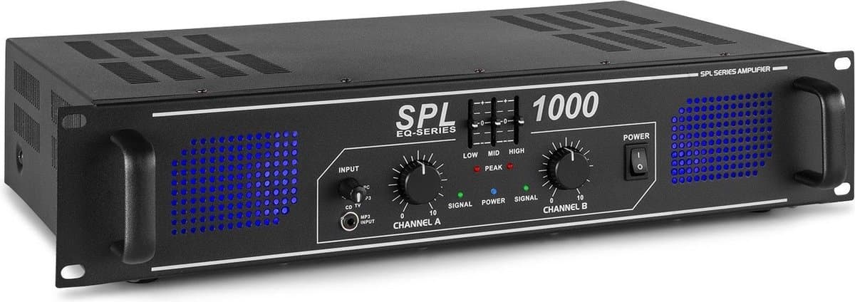 Skytec SPL1000 2-kanaals versterker met 3-bands equalizer - 2x 500W — afbeelding 1