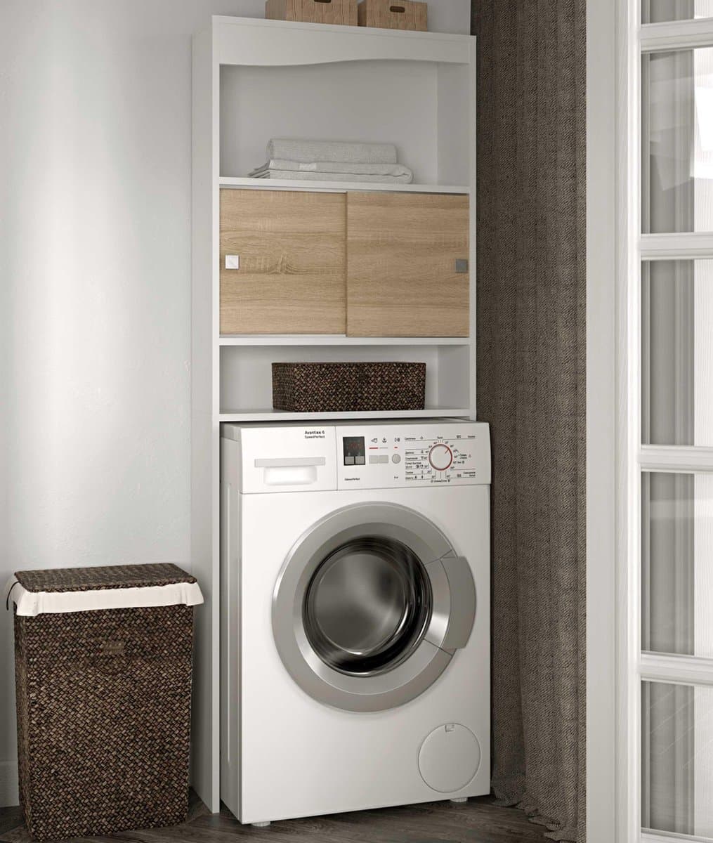 Kast voor wasmachine/toilet Splash - wit/eik - Symbiosis - wasmachinekast_enkel - Wit; Bruin - Spaanplaat — afbeelding 1