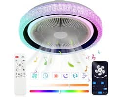 LuxiLamps - RGB Ventilator Lamp - Plafondventilator Met Speaker - Dimbaar - 6 Standen Ventilator - Wit - Keuken Lamp - Woonkamerlamp - Moderne lamp
