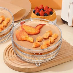 Luchtfriteuse rek - Rond roestvrij stalen dehydrator accessoires - 3 lagen stapelbaar - met silicone voeten en tong - geschikt voor 4.8L-6.6L toren. — thumbnail 5