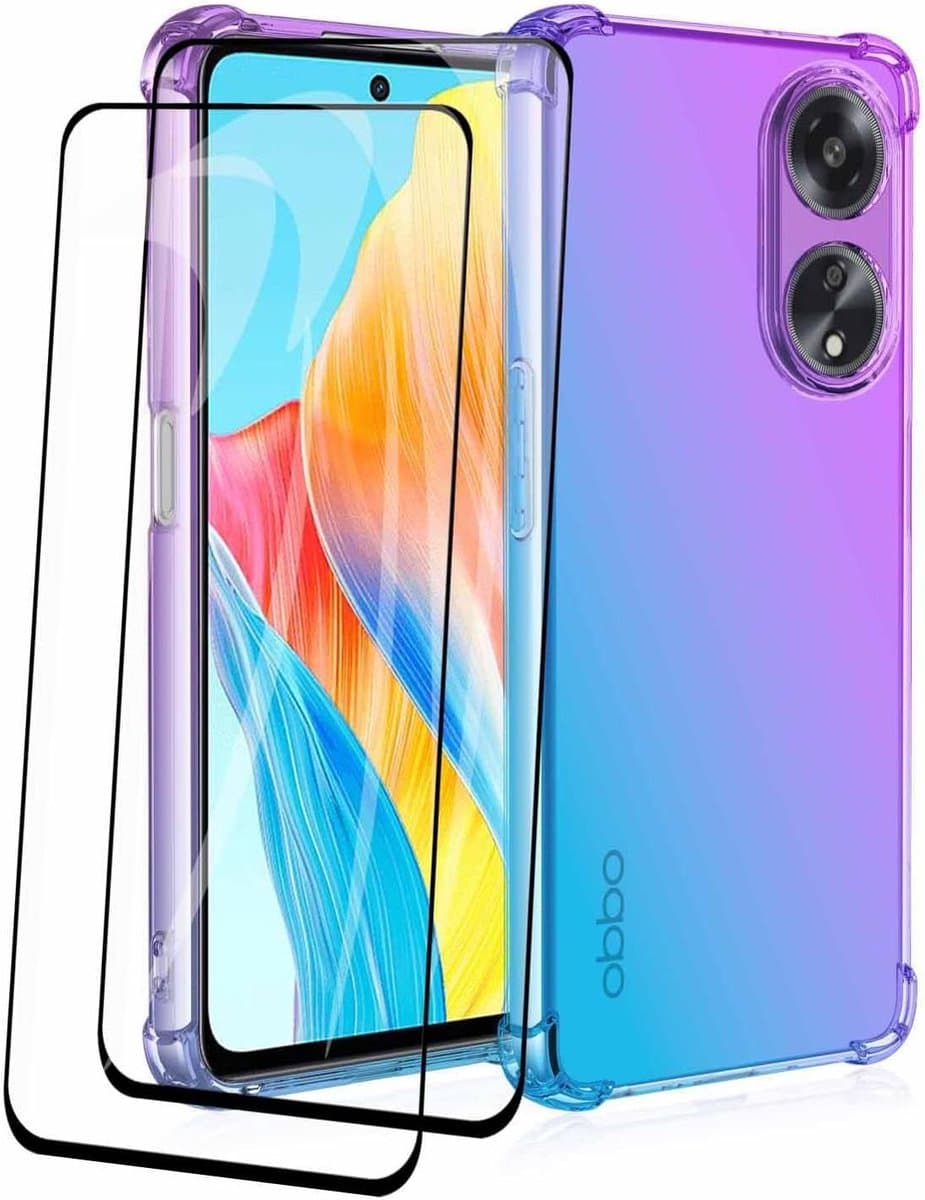 Allecto Plus - Telefoonhoesje met 2 beschermfolies - Schokabsorberend - Transparant Silicone - Paars/Blauw — afbeelding 1
