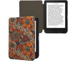 kwmobile Cork Case Compatible with Kobo Clara BW / Colour - Book Style Protective e-Reader Flip Cover Folio Case - Summer Flowers Orange / Green / Red