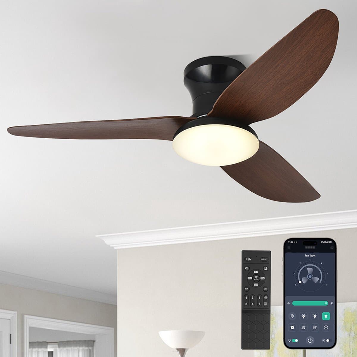 Rosnek Plafondventilator met Verlichting - 100 cm Diameter Smart Lamp met Afstandsbediening & App - 6 Windsnelheden, 3 Kleurtemperaturen - Plafond Ventilator Lamp met Timer, Landelijke Stijl voor Slaapkamer, Woonkamer & Terras — afbeelding 1