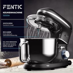 RFWR® Keukenmachine 2000W met RVS Mengkom 6,2L - 6 Snelheden en Pulsefunctie - Mixer met Garde, Deeghaak en Menghaak — thumbnail 3