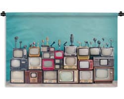 Wandkleed - Wanddoek - Televisie - Microfoon - Vintage - 120x80 cm - Wandtapijt