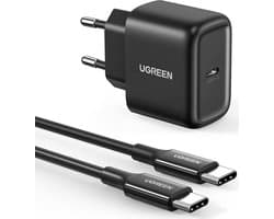 UGREEN Snellader 25W PD + USB-C naar USB-C Kabel 3A 2M Zwart