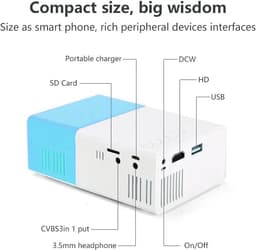 1080P Full HD HiFi Draagbare Filmprojector, Smart Home-projector met HDMI, USB, Opslagkaart, AV, Hoofdtelefoon voor Smartphone, Laptop, Tv, Tablet, Pc (EU-stekker) — thumbnail 2