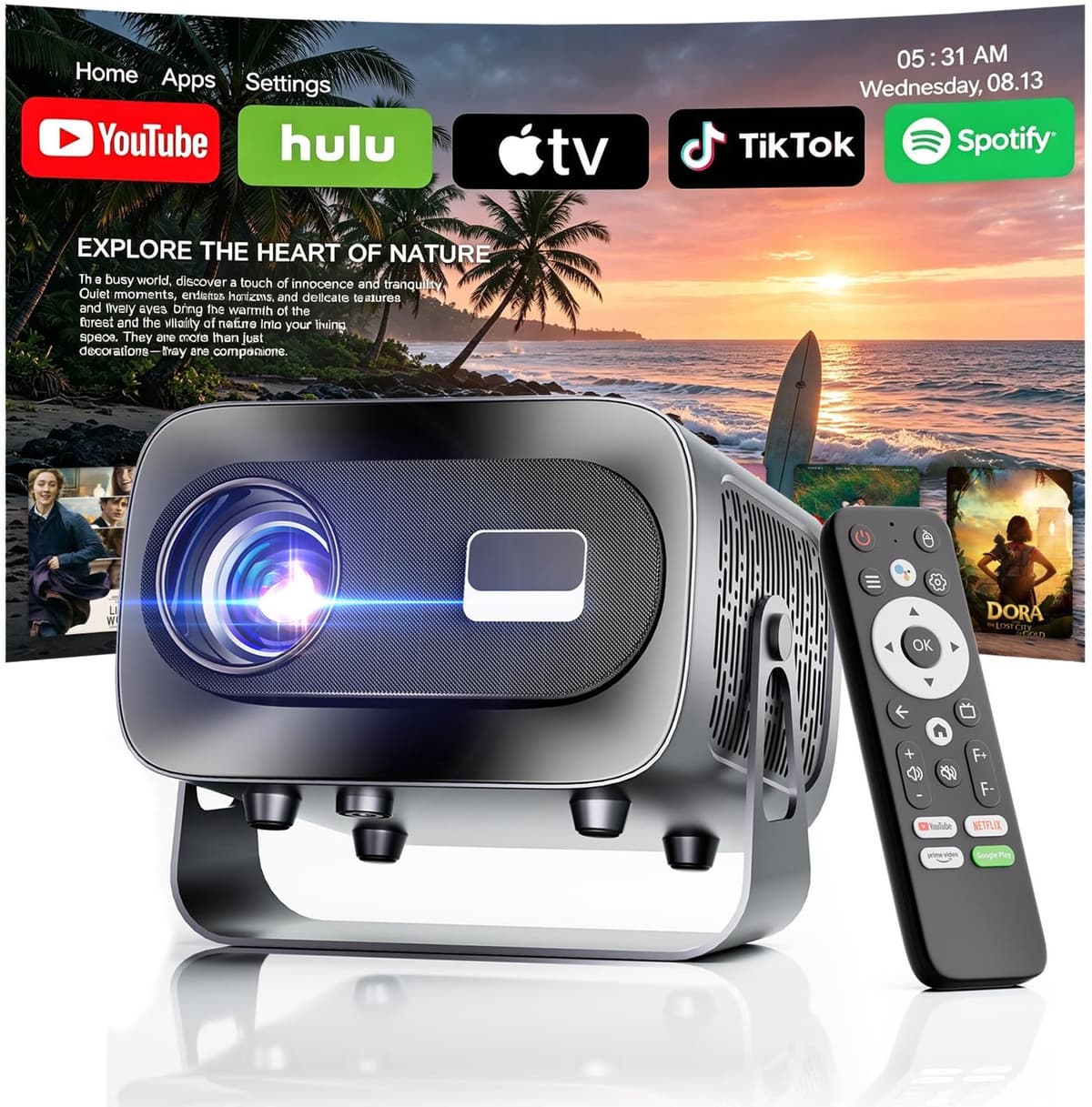 Mini Beamer 1000 ANSI Lumen - Full HD 1920 x 1080 Resolutie - LED Technologie - Wifi En Bluetooth - Draagbare Projector Voor Thuisbioscoop En Gaming — afbeelding 1