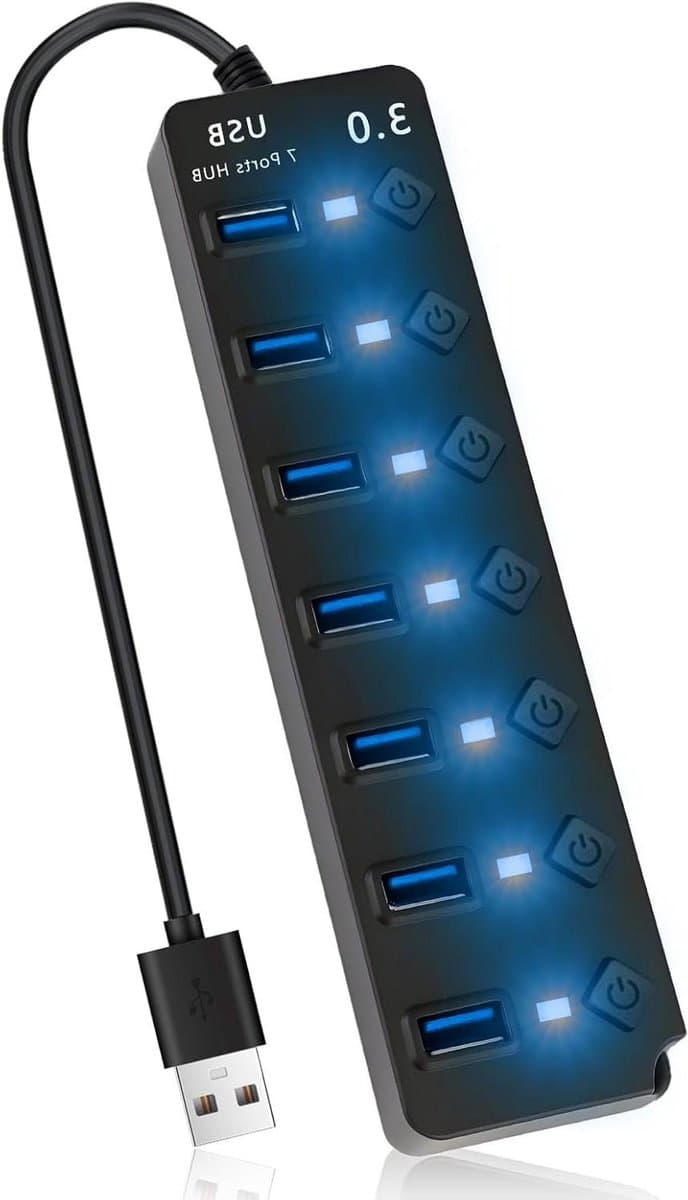 USB Hub - Poorten Uitbreider - Apparaten Aansluiten - Individuele Schakelaars - 7 Poorten - Zwart — afbeelding 1