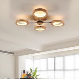 Moderne Dimbare LED Plafondlamp Ø74cm met Afstandsbediening en Houten Ringen — thumbnail 2