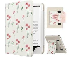 Lichte Beschermhoes voor 6.8 inch E-reader met Auto-Wake/Sleep Functie, Roze Bloemenpatroon