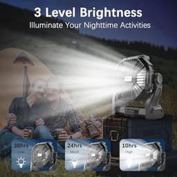 Campingventilator met LED-licht en lange accuduur - 20.000 mAh, 4 snelheden, ideaal voor outdoor, picknick en thuis — thumbnail 2