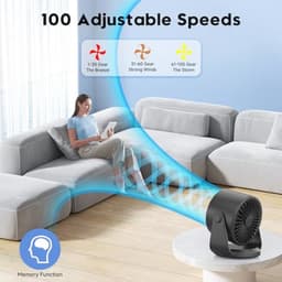 Stille Bureauventilator met Turbo Luchtstroom en Digitale Weergave - 19,1 cm, 100 Snelheden en Oplaadbare Batterij — thumbnail 4