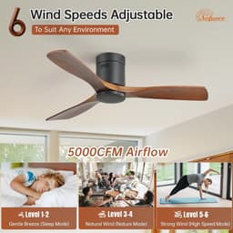 Plafondventilator met Afstandsbediening, 132cm Houten Plafondventilator, 6 Snelheden, Timer, DC Motor, Stil voor Slaapkamer — thumbnail 1