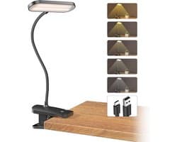Clip-on leeslamp met oplaadbare batterij - Flexibele bureaulamp met 5 kleuren en helderheden