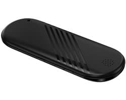 Zwarte, draagbare slaapspeaker met twee speakers, kaartsleuf, Bluetooth en timerfunctie.