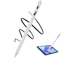 OKWISH Styluspennen - iPad Stylus Met Touch Schakelaar, Universele Styluspen Voor Pro/Air/Android, Palm Rejection Functionaliteit, Vervangbare Tip - Aluminiumlegering, Wit