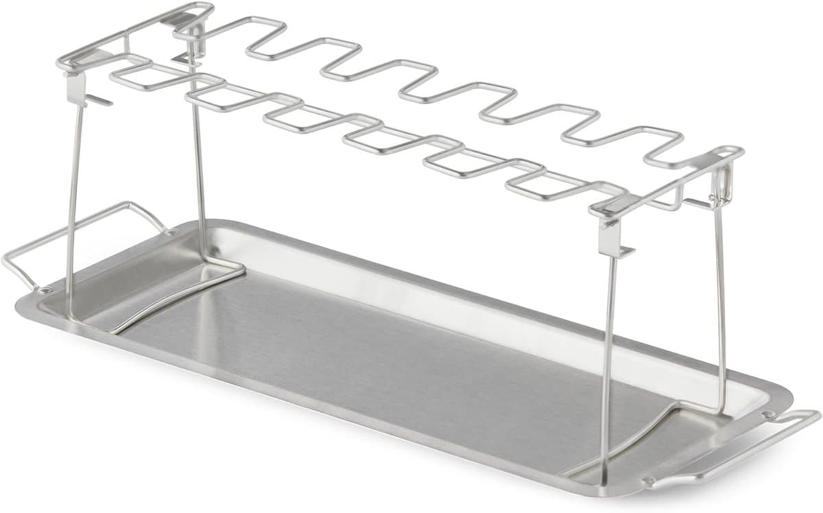 Kippenvleugelhouder – bbq accesoires – kiphouder Oven – Inclusief Opvangbakje – inklapbaar – RVS — afbeelding 1