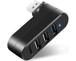 Daity 4-poorts USB 3.0-hub, 180° draaibaar, USB-splitter met PD-ingang, 5W USB-C-poort, geschikt voor USB-verlengkabels voor laptops, auto's, iMacs, MacBook Airs, MacBook Pro's en andere apparaten.