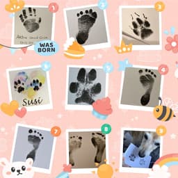 Baby hand- en voetafdrukset, 5 inktloze printpads voor baby's en huisdieren, 10 afdrukkaarten, baby voetafdrukset, veilig en niet-giftig voor voeten en handen, familieherinnering - Zwart — thumbnail 2