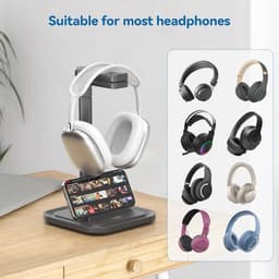 2-in-1 Desk Headphone Stand with Phone Holder - Rotating Non-Slip Organizer for All Headphone Sizes — thumbnail 3