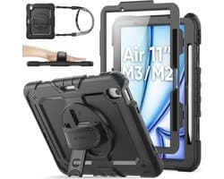 Schokbestendige Hoes voor iPad Air 11 Inch (M2) 2024 - 3-in-1 Ontwerp met Schermbeschermer, Draaibare Standaard en Schouderriem