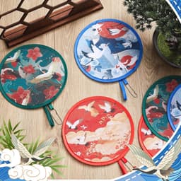 6 Stuks Ronde Opvouwbare Draagbare Ventilator in Japanse Stijl voor Zomerfeesten en Huwelijkscadeaus — thumbnail 1