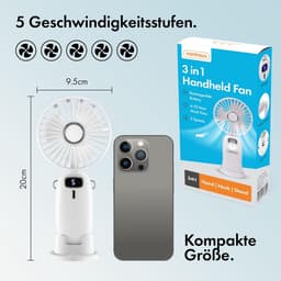 Draagbare Oplaadbare Mini Nekventilator met 5 Snelheden en Telefoonhouder - USB Ventilator voor Thuis, Kantoor en Reizen — thumbnail 1