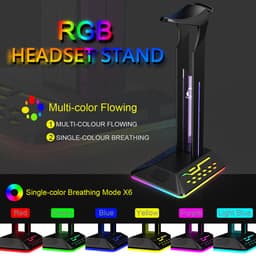 RGB Hoofdtelefoonstandaard - Headset Houder - Gaming Setup - 2 USB Poorten - 26.7x12.3x10.3cm - Zwart — thumbnail 1